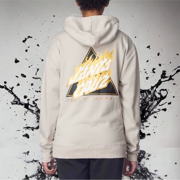 Santa Cruz Small Hooded Pullover Sweater Flamed Not A Dot Fog Gold Fire - Picture 2 of 12